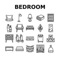 dormitorio habitación interior cama íconos conjunto vector