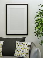 Marco de fotos de maqueta de ilustración 3d en la representación de la sala de estar
