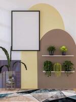 3D illustration mockup blank photo frame in living room rendering