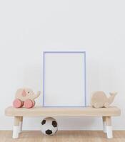 3D mockup photo frame in chidren room rendering