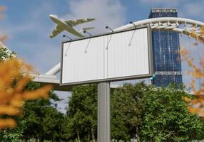 Cartelera en blanco de maqueta 3d en representación del centro foto