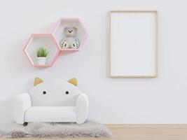 3D mockup photo frame in chidren room rendering