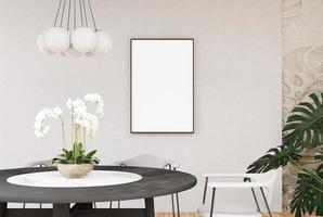 Marco de fotos en blanco de maqueta de ilustración 3d en representación de sala de estar