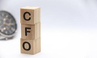 CFO text representing Chief Financial Officer engraved on wooden blocks with customizable space for text. Copy space and Senior Management concept photo