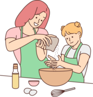 Happy mother and daughter cooking together png