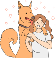 feliz menina e cachorro abraçando png
