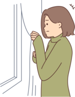 Scared unhappy woman look out of window feel anxious png