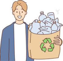 sonriente hombre sostener el plastico para reciclaje png