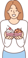 sorridente donna offrire cupcakes png