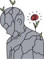 Flower growing on stone person png