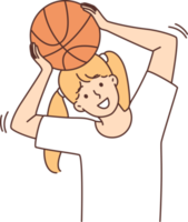 Smiling girl play basketball png