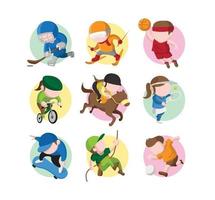 Set of Flat Vector Illustration with Various Sports in Colorful Wardrobe