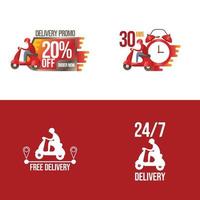 Set of Vector Illustrations about Delivery promotion and service in red orange color schemes