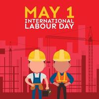 internacional labor día póster con trabajador y edificio sitio antecedentes vector