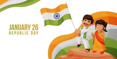 Indian Boy and Girl With Flag vector