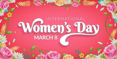 International Women's Day March 8 Celebration With 3D Typography and Colorful Flowers Banner Illustration vector