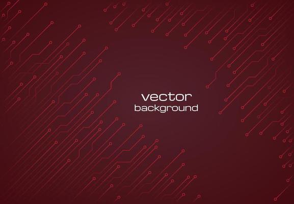 Abstract technological dark red background with elements of the microchip. Circuit board background texture. Vector illustration.