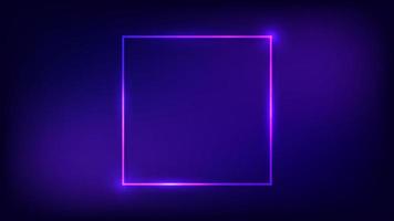 Neon square frame with shining effects on dark background. Empty glowing techno backdrop. Vector illustration