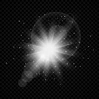 Light effect of lens flares. White glowing lights starburst effects with sparkles vector