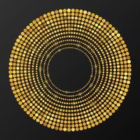 Abstract gold glowing halftone dotted background. Gold glitter pattern in circle form. Circle halftone dots. Vector illustration