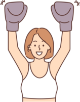 Smiling woman in boxing gloves training png