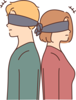 Blindfolded couple stand back to back png