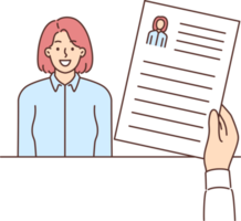 Resume of woman applying for vacancy in company in recruiters hand png