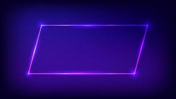 Neon rectangular frame with shining effects on dark background. Empty glowing techno backdrop. Vector illustration.