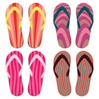 Set of Beach Slippers. Colorful Summer Flip Flops Over White Background. vector