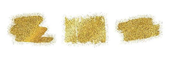 Set of three golden glittering smears on a white background. Background with gold sparkles and glitter effect. Empty space for your text. Vector illustration