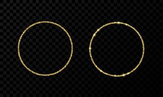 Gold circle frame. Two modern shiny frames with light effects isolated on dark vector