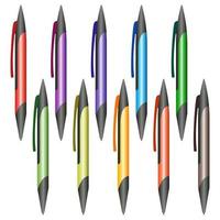 Set of multi-colored pens on a white background. Vector illustration.