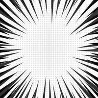 Black and white comic book page background in pop art style with empty space. Template with rays, dots and halftone effect texture. Vector illustration