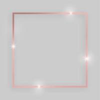 Shiny frame with glowing effects. Rose gold square frame with shadow on grey background. Vector illustration