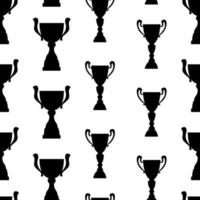 Winner trophy cup seamless pattern. Black simple silhouette texture. Championship prize for first place. Vector illustration.