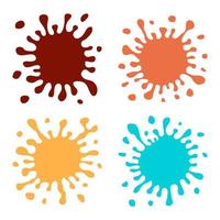 Set of Four Multicolored Hand Drawn Paint Splashes with small splashes and shadows. Vector illustration