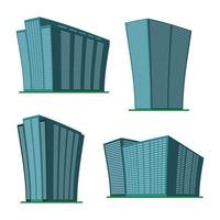 Set of four modern high-rise building on a white background. View of the building from the bottom. Isometric vector illustration.