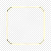 Gold glowing rounded square frame isolated on transparent background. Shiny frame with glowing effects. Vector illustration.