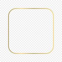 Gold glowing rounded square frame isolated on transparent background. Shiny frame with glowing effects. Vector illustration.