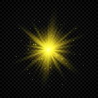 Light effect of lens flares. Yellow glowing lights starburst effects with sparkles vector