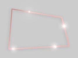 Shiny frame with glowing effects. Rose gold quadrangular frame with shadow on grey background. Vector illustration