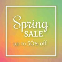 Spring sale banner and up to 50 off sign on colorful polygonal background. Vector illustration