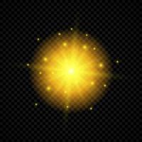 Light effect of lens flares. Yellow glowing lights starburst effects with sparkles vector