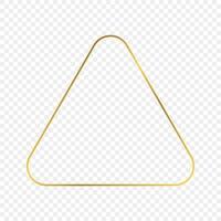 Gold glowing rounded triangle frame isolated on transparent background. Shiny frame with glowing effects. Vector illustration.