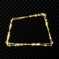 Gold double trapezoid frame. Modern shiny frame with light effects isolated on dark vector