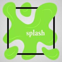 Big green splash with lots of small splashes in black frame and inscription splash. Vector illustration