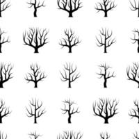 Seamless black and white curved trees without leaves backgrounds. Vector forest seamless texture.