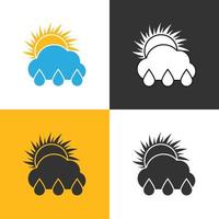 Rain sunny day Icon. Set of four Rain sunny day icon on different backgrounds. Vector illustration.