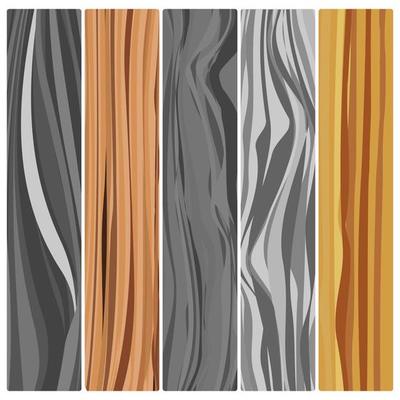Five wooden boards. Vector abstract wood texture in flat design.
