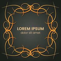A square golden monogram element on a dark background. Vector illustration.